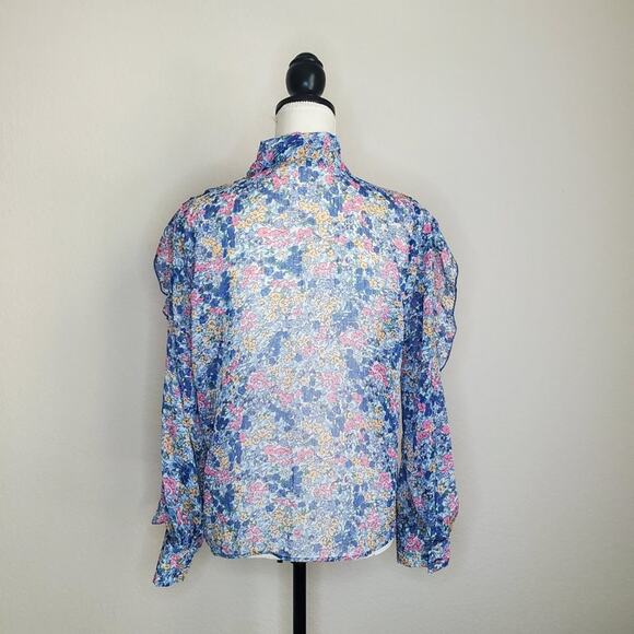 Zara Blue Sheer Floral Blouse XS - Picture 3 of 7